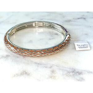 Lia Sophia Honey Lust Burnt Orange Enamel Stretch Bangle Bracelet NWT